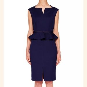 Ted Baker Nadaed Peplum Dress Navy Blue, Size: 4